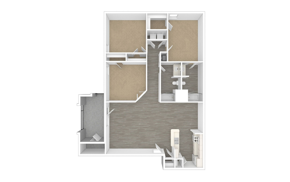 3D Unfurnished Floorplan - C2
